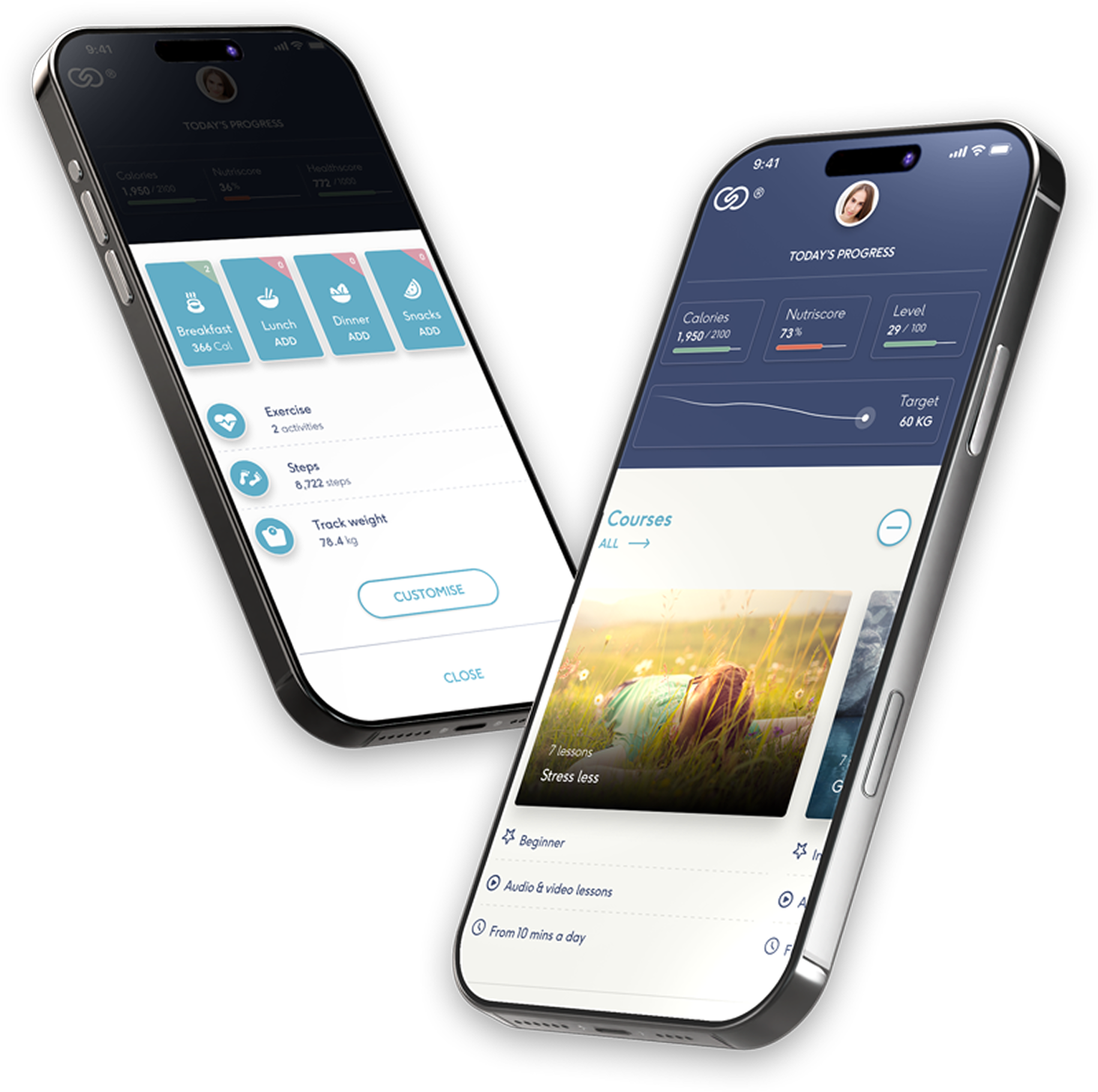 The Shido app: food diary, today's progress and courses